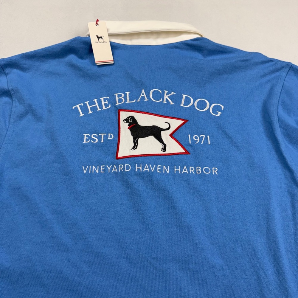 The Black Dog Mens Port Solid Rugby Shirt Calm Blue Graphic Vineyard Haven L NWT
